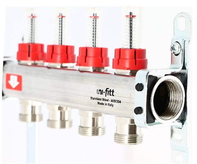 Коллекторная группа Uni-Fitt 450B 1 x 9 выходов 3/4 с расходомерами без концевиков 450B4309