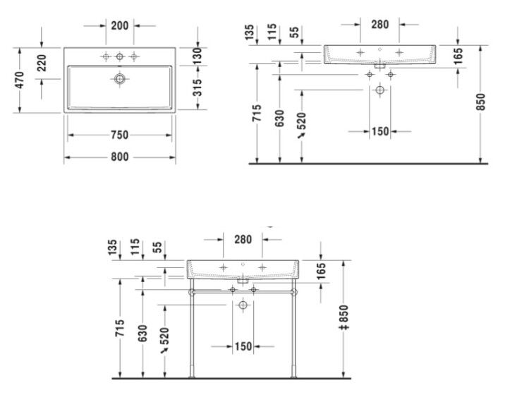 Раковина Duravit Vero Air 800x470 мм без отверстия для смесителя 2350800060