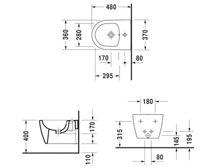 Биде подвесное Duravit ME by Starck компактное 370x480 мм 2290150000
