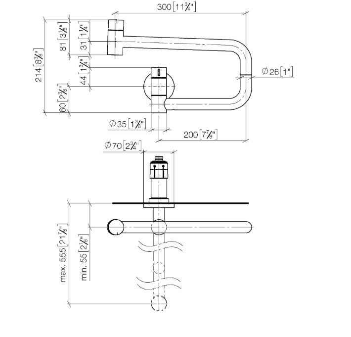 Кран настенный Dornbracht Tara Ultra Pot Filler Dark Platinum сатинированная 30805875-99