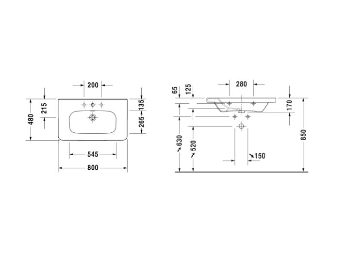 Раковина Duravit DuraStyle 800x480 мм подвесная белая 2320800000