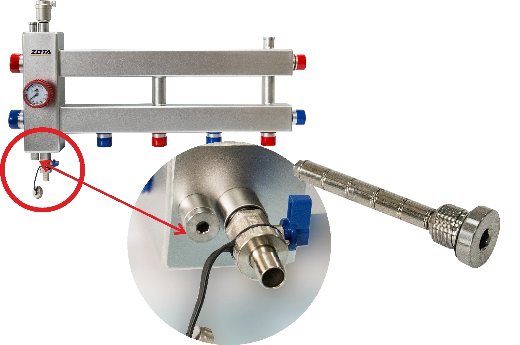 Гидроразделитель из нержавеющей стали с коллектором ZOTA горизонтальный односторонний 3 контура GR4930001213