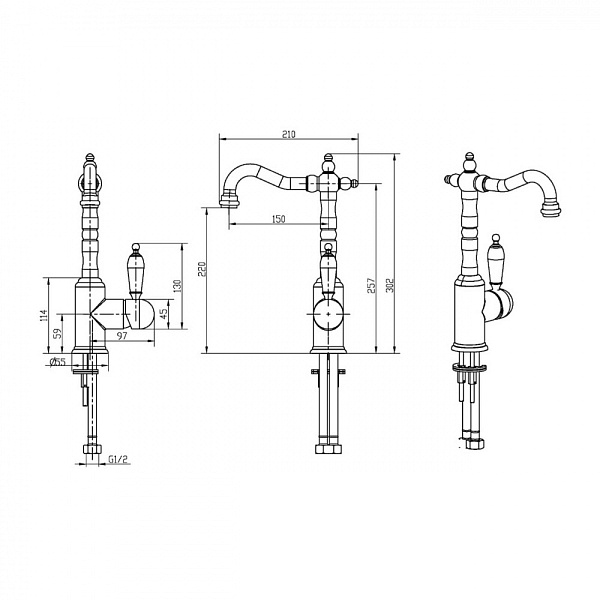 Смеситель для раковины Boheme Provanse Ripresa высокий бронза матовая 362
