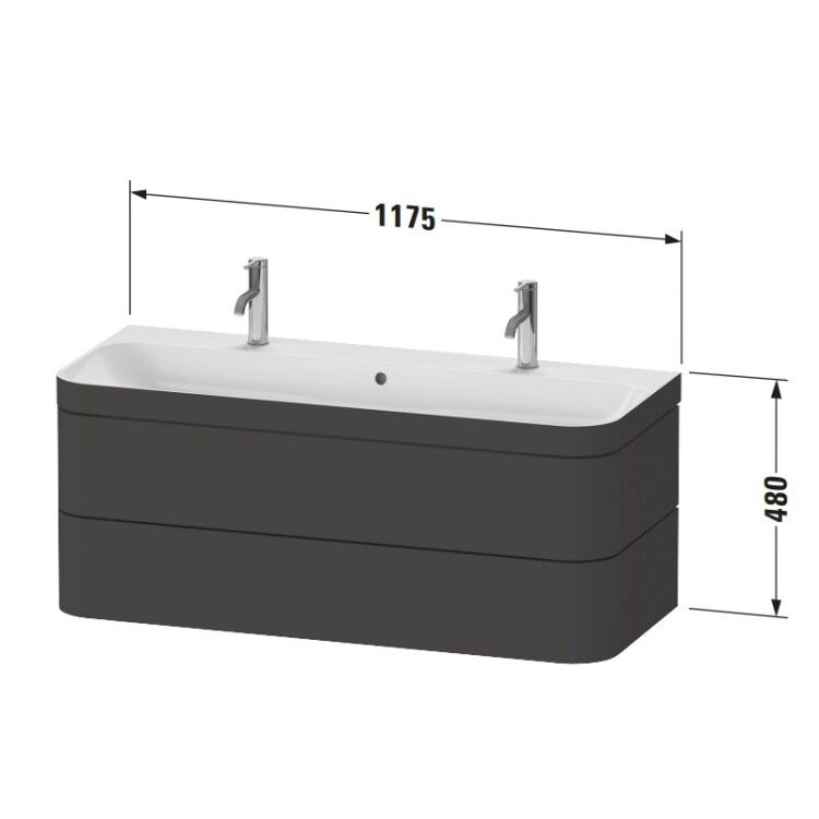 Тумба под раковину Duravit Happy D.2 Plus 1175x490x480 мм с раковиной подвесная белая HP4640O22220000