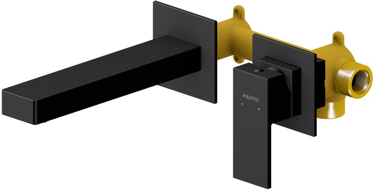 Смеситель для раковины Aquanet Либра настенный встраиваемый (внешняя и скрытая часть) матовый черный AQ1613MB