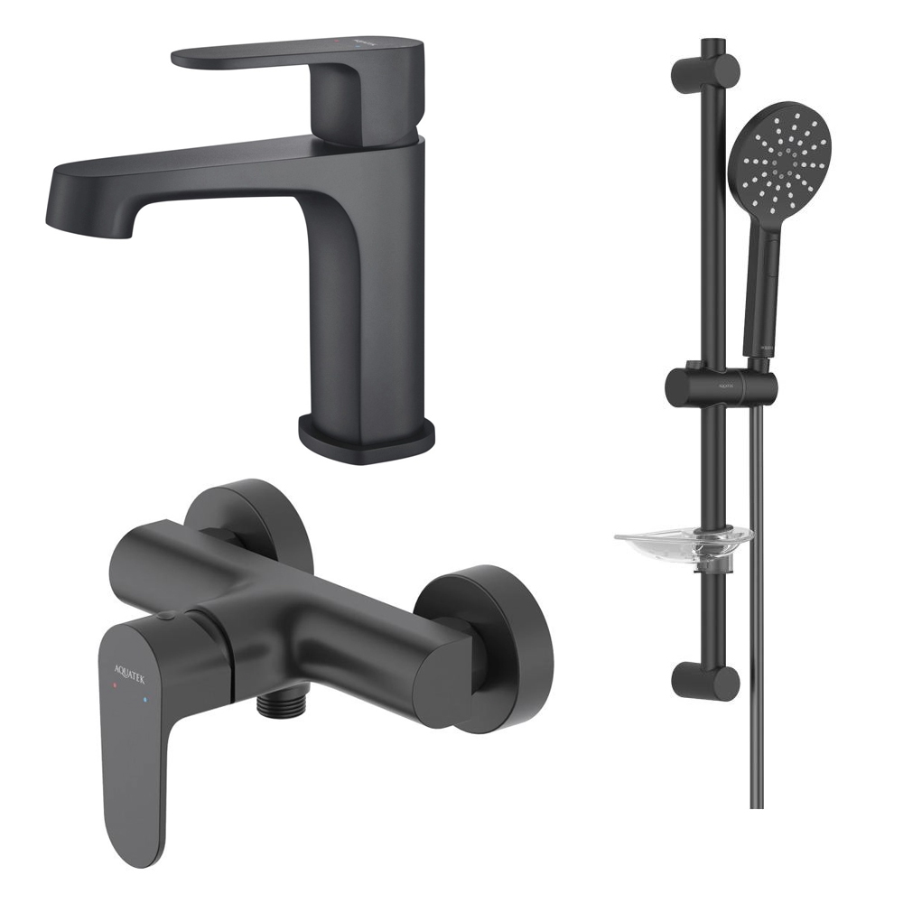 Набор смесителей 3 в 1 Aquatek Оберон (AQ1210MB+AQ1260MB+AQ2014MB) матовый черный AQ1231MB