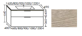 Тумба с раковиной burgbad Eqio 920x490x640 мм подвесная с LED подсветкой Flanelle oak decor SHBU092F2632C0001G0146