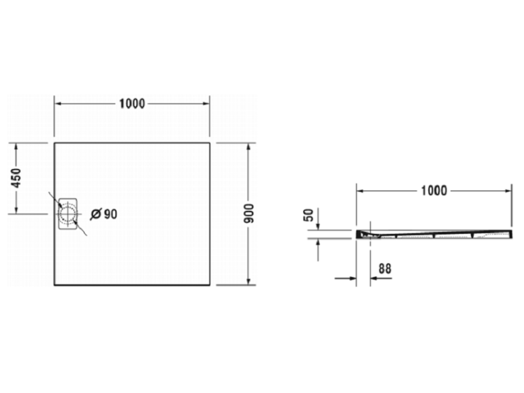 Душевой поддон Duravit Stonetto 1000x900x50 мм бетон 720166180000000