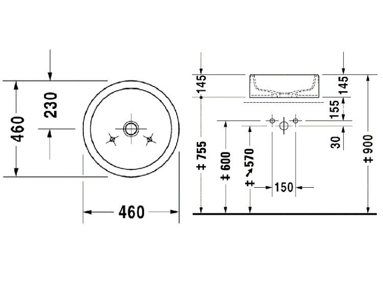 Раковина накладная Duravit Starck 1 460x460 мм без отверстия для смесителя 0445460000