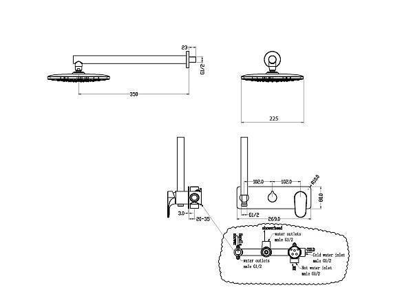 Смеситель встраиваемый для душа с верхним душем Boheme Spectre бронза матовая 454-BR