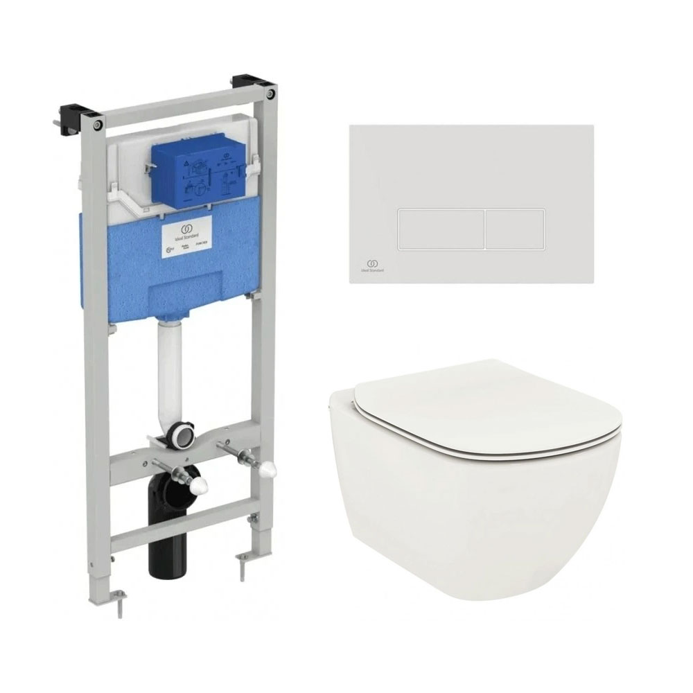 Комплект 4 в 1 Ideal Standard TESI унитаз T0079V1, сиденье T3527V1, инсталляция R020467, панель R0121AC T3868V1/121AC