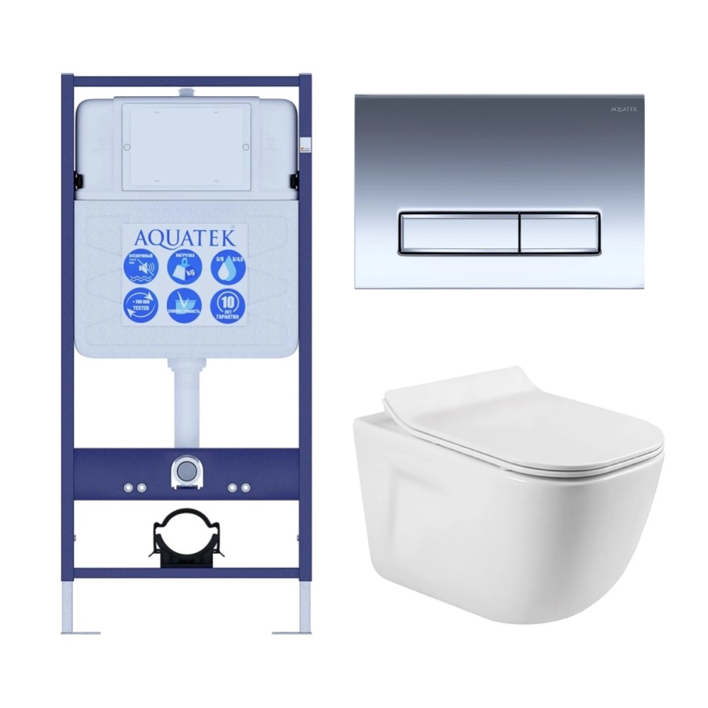 Комплект инсталляции с унитазом AQUATEK ДИВА-023 4в1 (рама INS-0000012, клавиша KDI-0000023, унитаз AQ2012-00) ДИВА-023 4в1