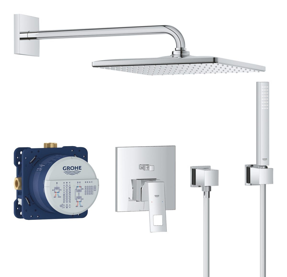 Душевой набор GROHE Eurocube со смесителем, SmartBox и верхним душем 310 мм 25238000