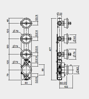 Внутренняя часть смесителя для ванны и душа Quadro Design FixKit сталь брашированная IN0050