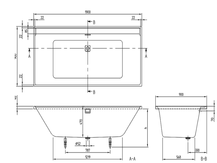 Ванна Villeroy & Boch Collaro 1900x900 мм встраиваемая цвет альпийский белый/хром UBA199COR2DV01