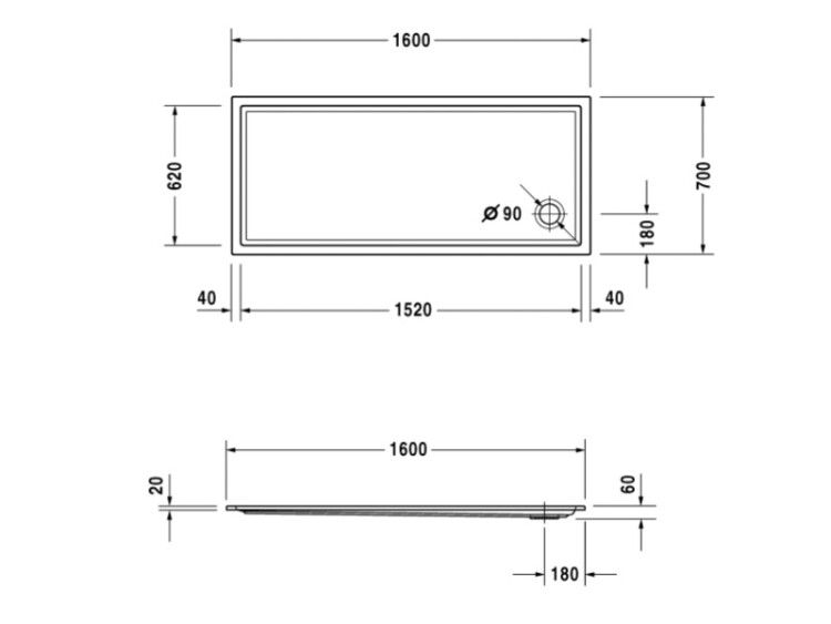 Душевой поддон Duravit Starck Slimline 1600x700 мм прямоугольный белый 720129000000000