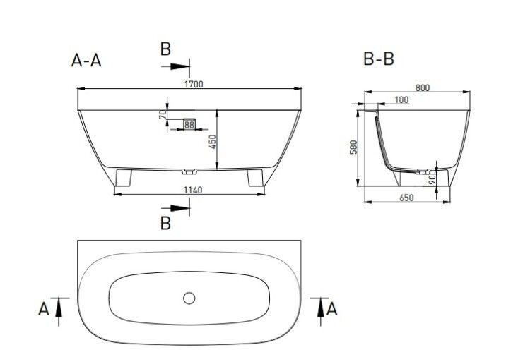 Ванна Salini Sofia Wall пристенная 1700x800x580 мм цвет матовый RAL 6004 102522MFRAL6004matt