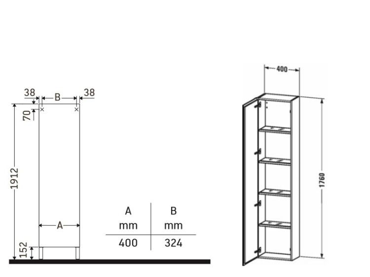 Шкаф-пенал Duravit L-Cube 400x243x1760 мм подвесной петли справа дуб средиземноморский LC1170R7171