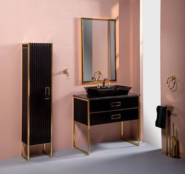 Шкаф-пенал напольный Boheme Monaco 35х30х170 см черный/золото правый 868-BG-R