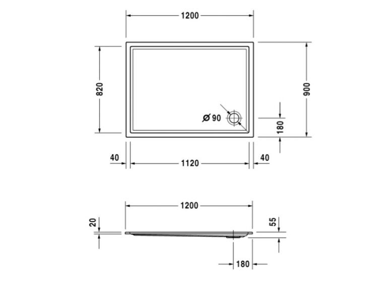 Душевой поддон Duravit Starck Slimline 1200x900 мм прямоугольный белый 720122000000000