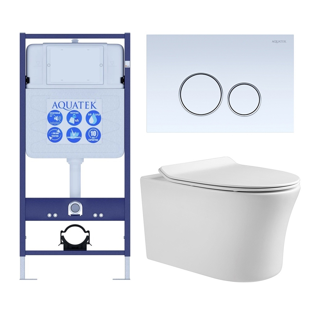 Комплект инсталляции 4 в 1 AQUATEK НИКА-015 (рама INS-0000012, крепеж KKI-0000002, клавиша KDI-0000015, унитаз AQ2009-00 soft-close) INS-0000012/KKI-0000002/KDI-0000015/AQ2009-00