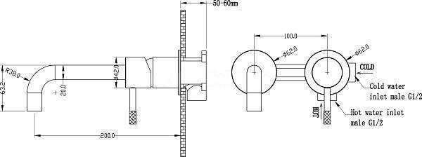 Смеситель для раковины встраиваемый Boheme Uno черный матовый/хром матовый 465-BCR