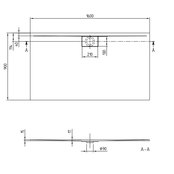 Душевой поддон Villeroy & Boch Architectura Metalrim 1600x900x15 мм белый UDA1690ARA215GV01