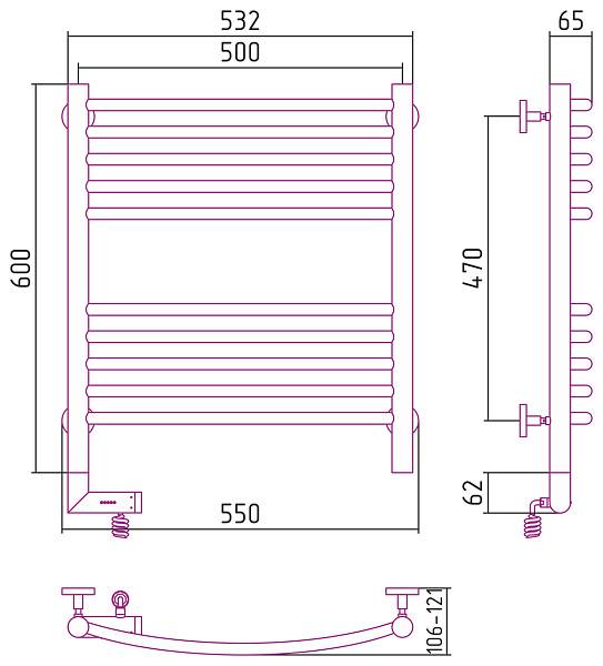 Полотенцесушитель электрический Сунержа Богема 2.0 500x600 мм левый без покрытия 00-5202-6050