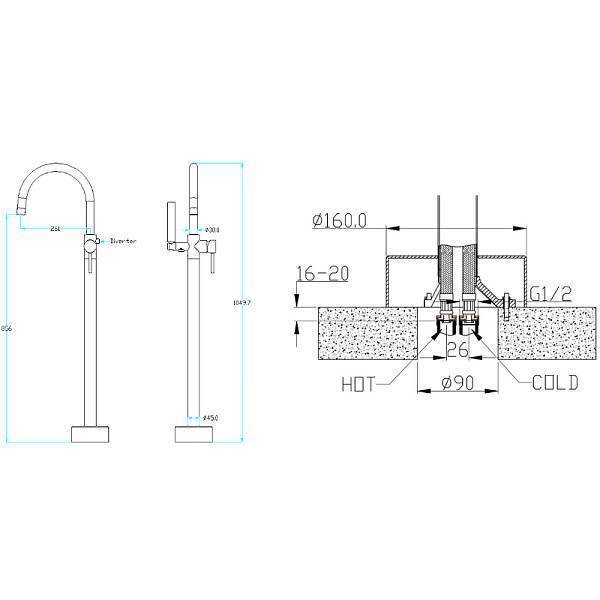 Смеситель для ванны Boheme Uno напольный с душем бронза 469-BR