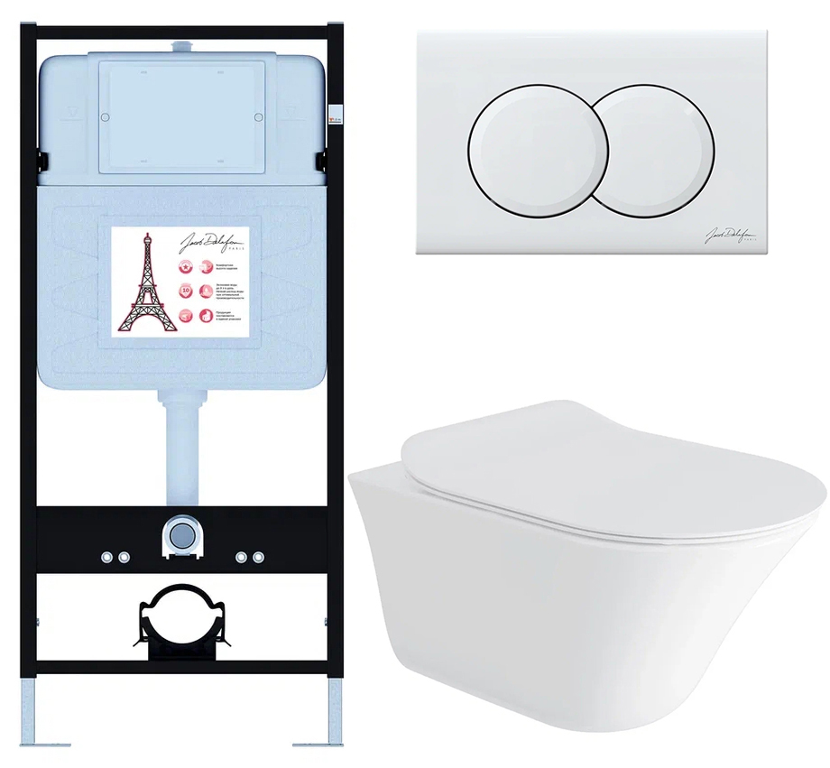 Комплект унитаз с инсталляцией Jacob Delafon Vive сиденье микролифт панель белый глянец E28079RU-0