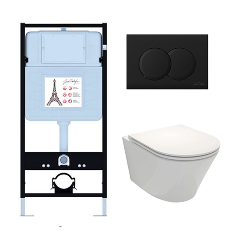 Унитаз с инсталляцией Jacob Delafon Rodin+ сиденье тонкое микролифт панель для двойного смыва матовый черный E21750RU-BL