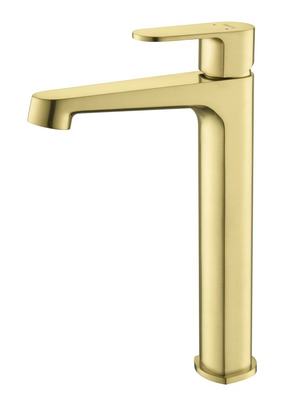 Смеситель для раковины высокий Aquanet Oberon 240 мм шлифованное золото AQ1204BG