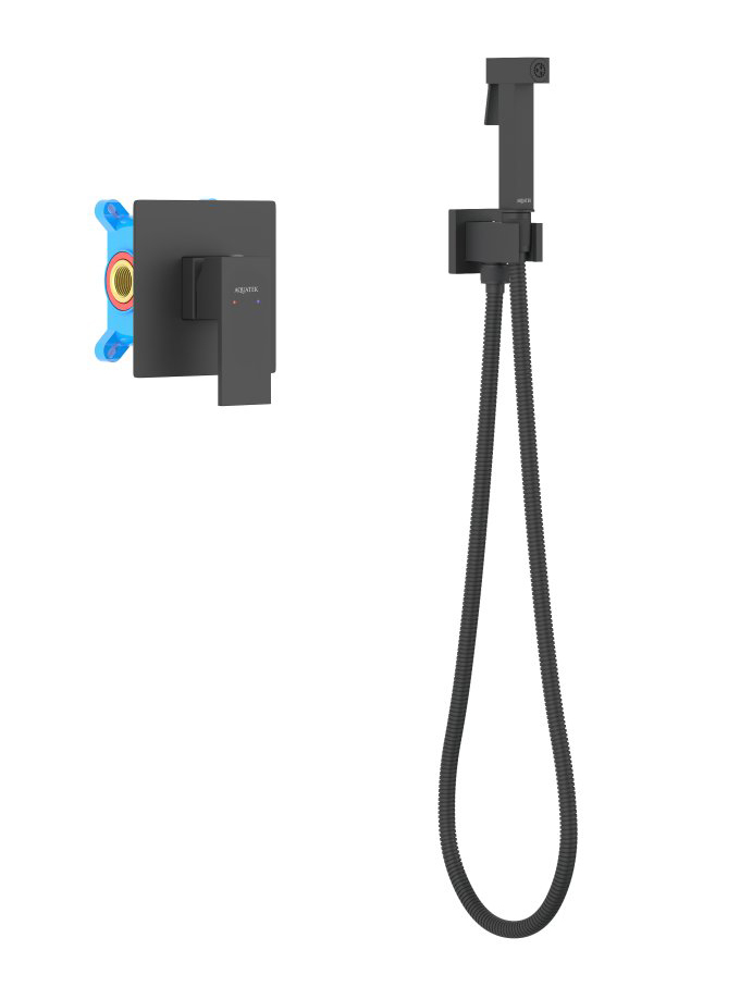 Набор с гигиеническим душем Aquanet Либра (смеситель, лейка, шланг, держатель) матовый черный AQ1619MB