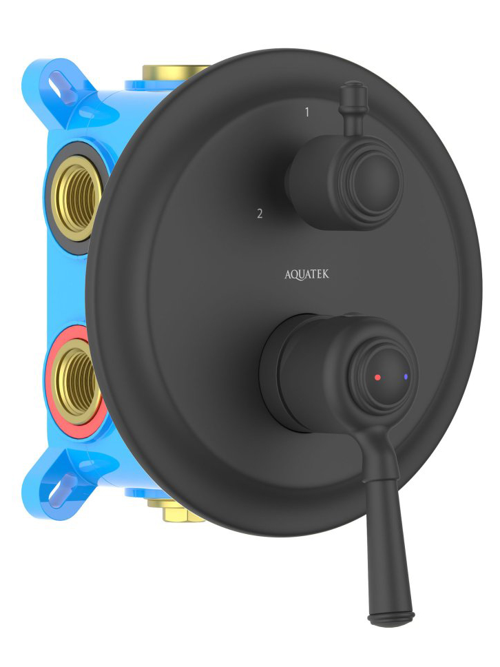 Смеситель для ванны Aquanet Классик встраиваемый 3 режима (внешняя и скрытая часть) матовый черный AQ1547MB