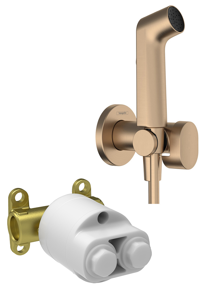 Комплект гигиенического душа hansgrohe Bidette 1jet S со встраиваемой частью шлифованная бронза 29232140/29235180 29232140S
