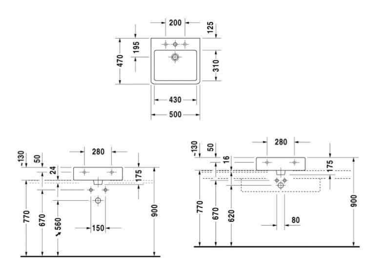 Раковина Duravit Vero 500x470 мм 1 отверстие для смесителя 0454500027