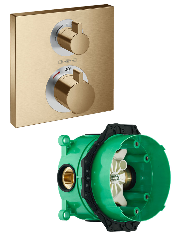 Комплект термостатического смесителя для душа Hansgrohe Ecostat Square шлифованная бронза 15714140/01800180 15714140S