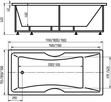 Ванна акриловая Radomir Феникс-190 без фронтального экрана FEN190-0000079