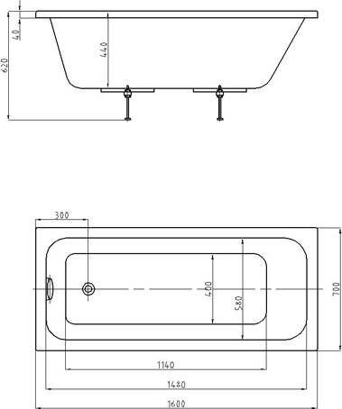 Ванна акриловая Triton Мия 160х70 см прямоугольная MIY160-0000001