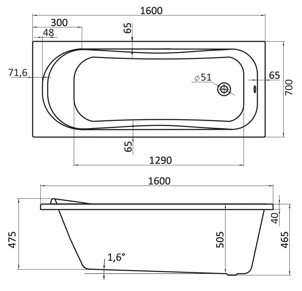 Ванна акриловая Santek Тенерифе прямоугольная 160х70 см 1.WH30.2.357