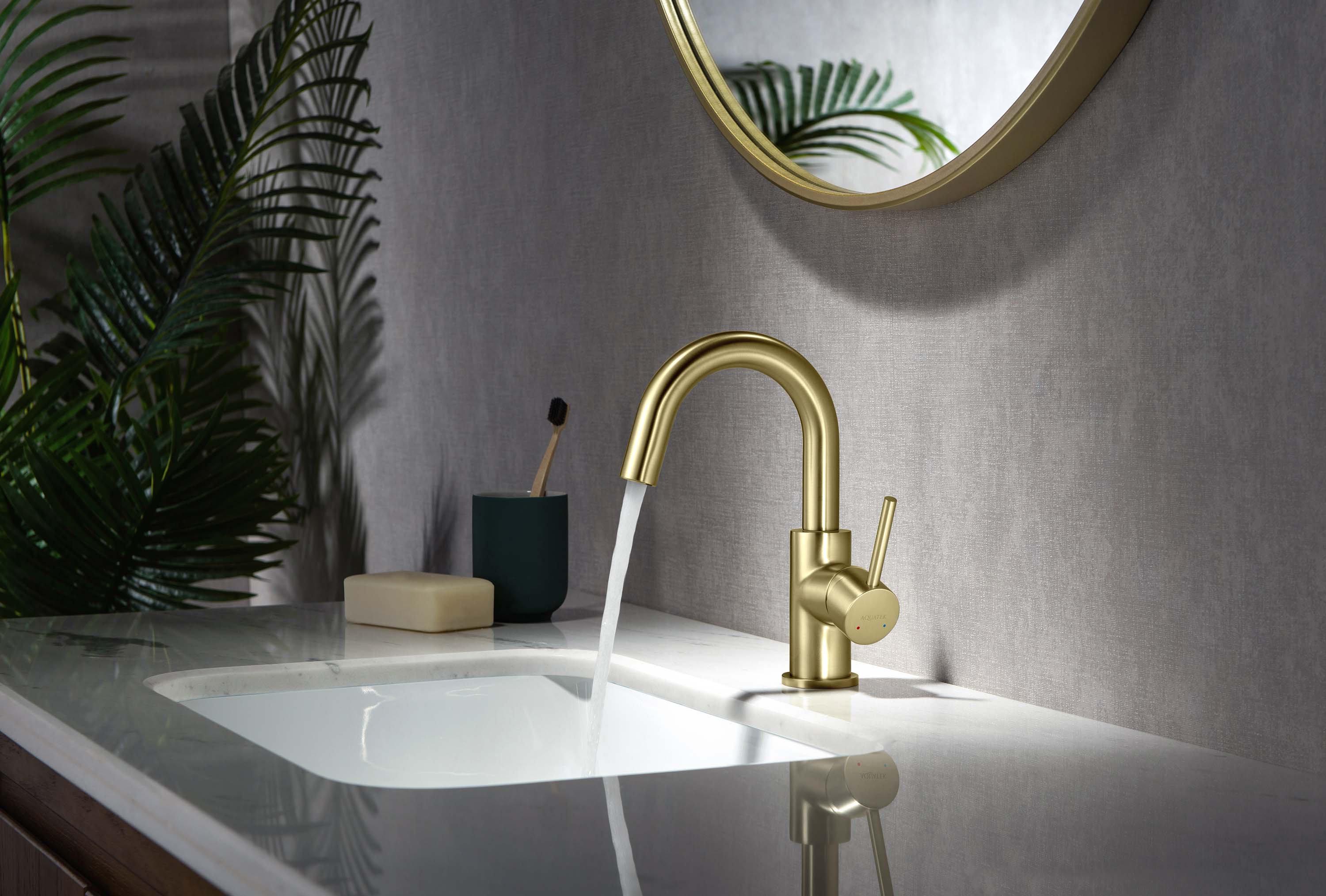 Смеситель для раковины Aquanet Europa без донного клапана шлифованное золото AQ1307BG