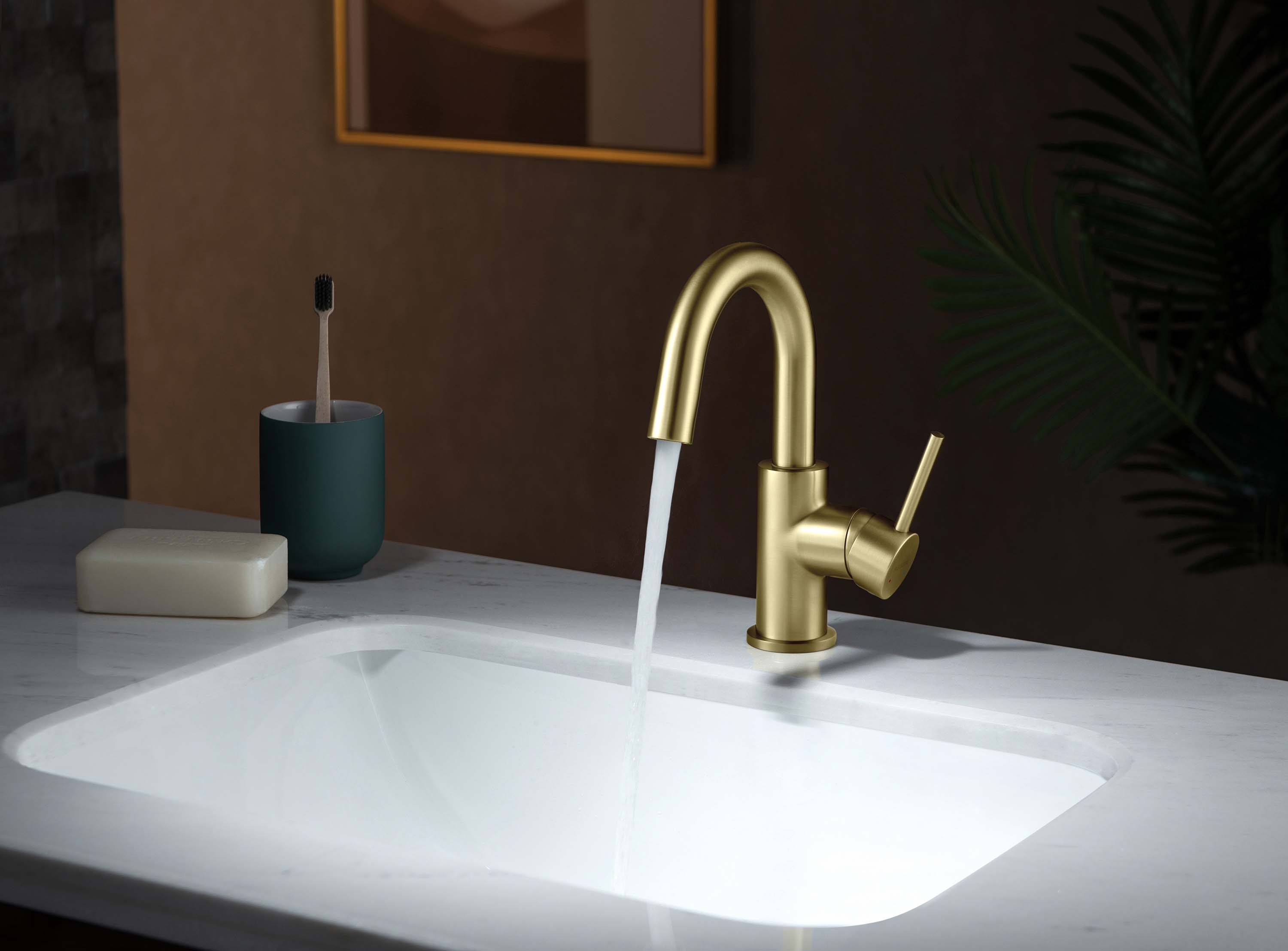 Смеситель для раковины Aquanet Europa без донного клапана шлифованное золото AQ1307BG