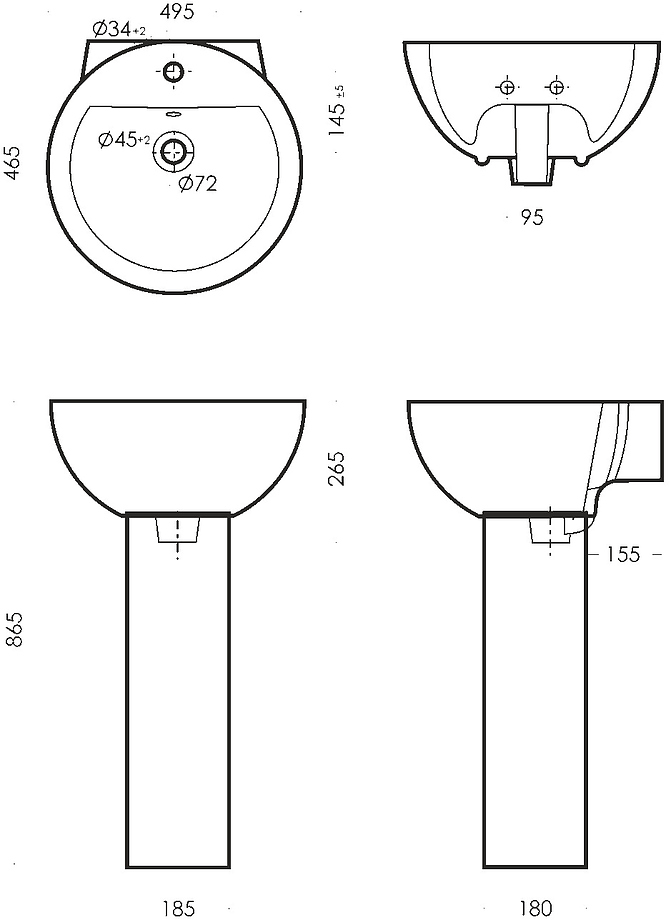 Умывальник пьедестальный ArtCeram Art 50 см белый WB.PD/Art/50-C/WHT.G/S1