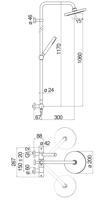 Душевая система термостатическая Paffoni LIVE верхний душ 200 мм матовый белый LV00030/50WM