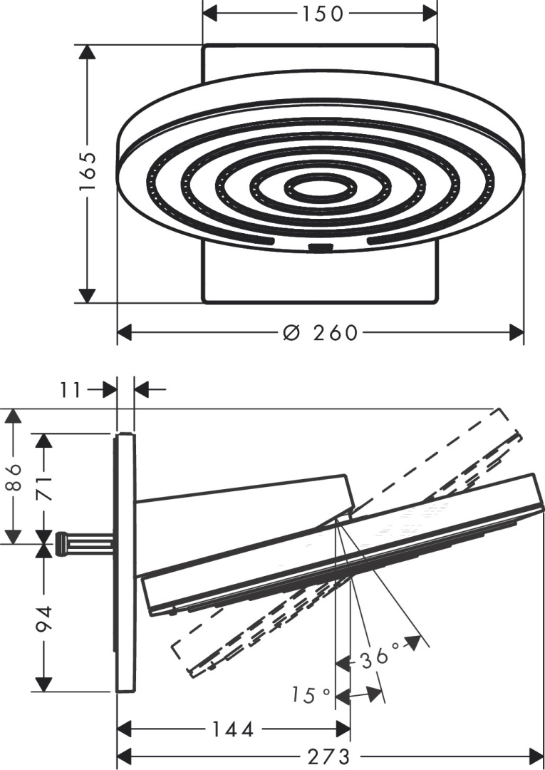 Верхний душ hansgrohe Pulsify 260 1jet матовый белый 24150700
