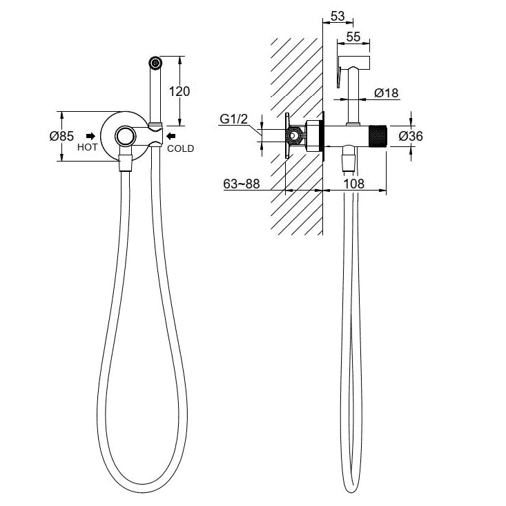 Комплект для гигиенического душа встроенный Aquatek Бетта Select оружейная сталь AQ1023BGM