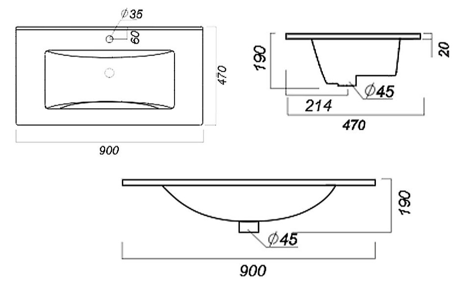 Умывальник Salini Quadro 90 WB.FN/Quadro/90-C/WHT.G/S1