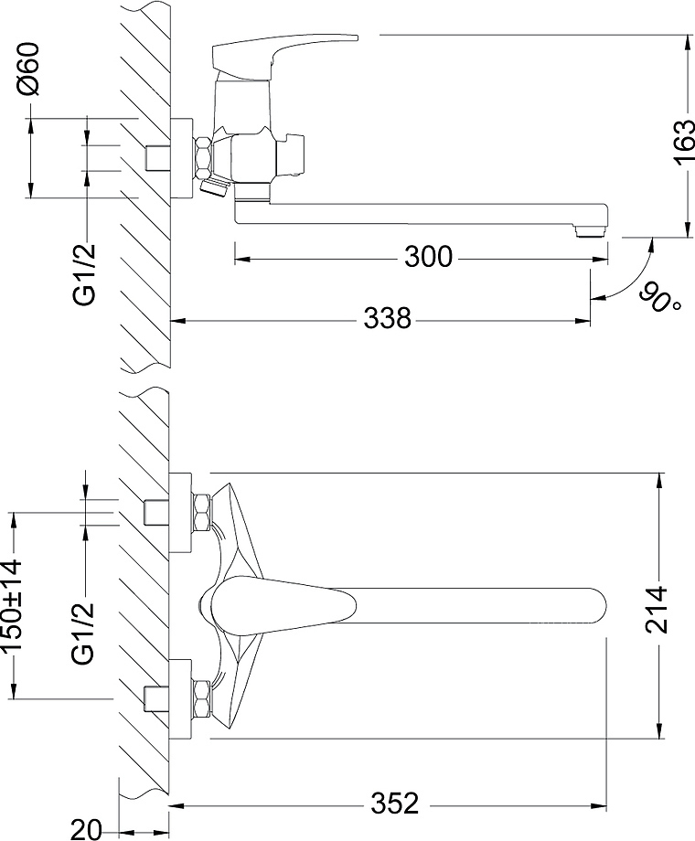Смеситель универсальный Lemark Linara с плоским изливом 300 мм хром LM0451C