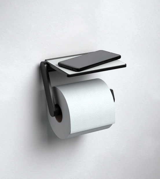 Держатель для туалетной бумаги KEUCO PLAN с полочкой без крышки черный матовый 14973370000