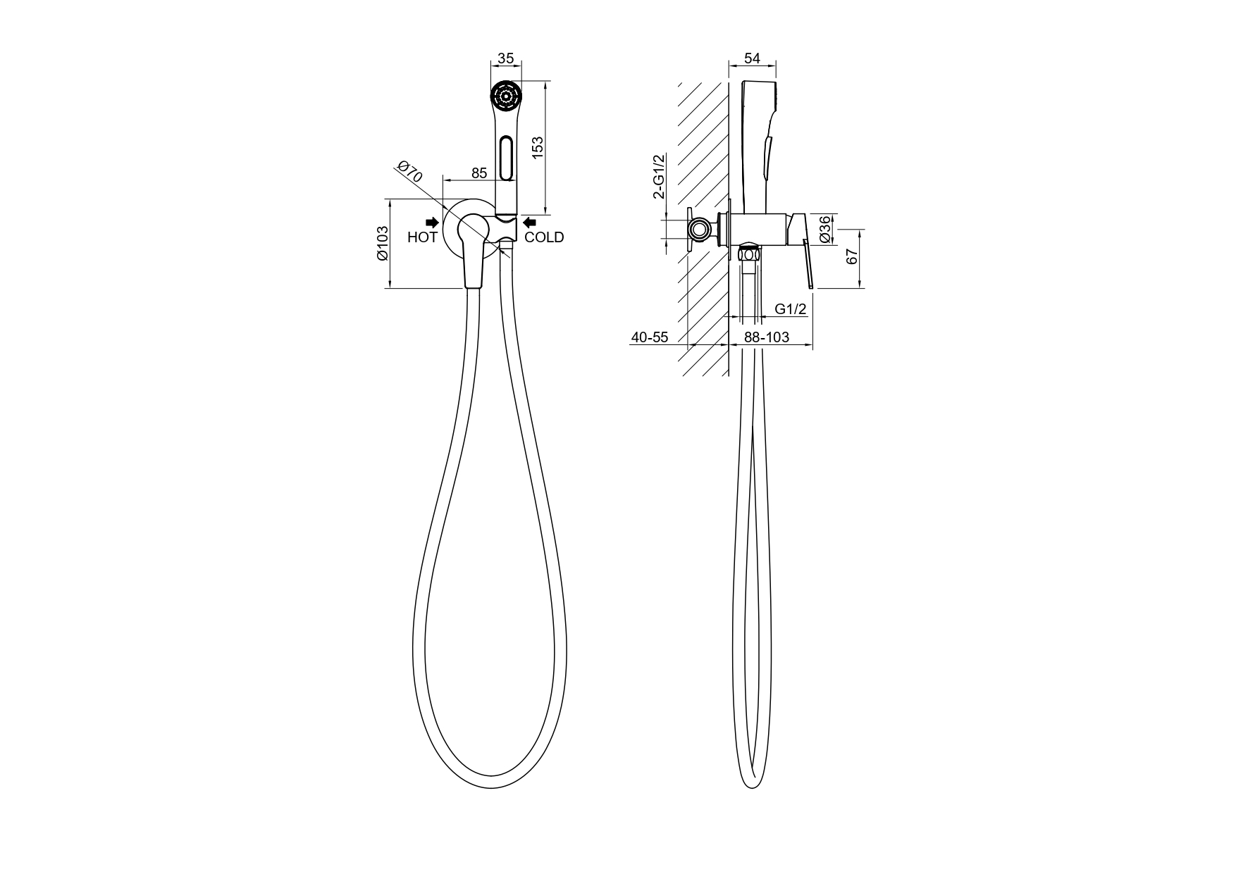 Комплект для гигиенического душа Aquanet Лугано встроенный (смеситель + лейка + шланг) шлифованное золото AQ1719BG